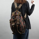 Large Capacity Red Checked Backpack