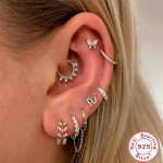 S925 Sterling Silver Cartilage Piercing Zircon With Diamond Earrings