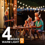 48FT Solar Outdoor String Lights With 15 Bulbs S14 Waterproof LED Patio Lights With 4 Lighting Modes For Garden, Party