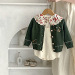 Infant Contrast Color Matching Embroidered Cotton Yarn Sweater Coat