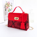 Serpentine Color Contrast Lock Chain Platinum Square Bag