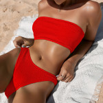 New Solid Color Snake Cloth Tube Top High Waist Bikini Sexy Swimsuit Swimwear