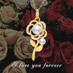 Moissanite Rose Flower Necklace in 14K Gold