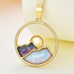 14K Gold Opal Mountain Necklace for Women 16+1+1 inches