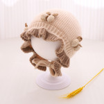 Autumn And Winter Knitted Hat Cute Princess Flower Beanie Baby Girl Warm Lace Up Wool Earmuffs Hat