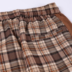 Contrast Elastic Waist Straight Panel Plaid Casual Pants