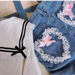 Lace Heart Bow Early Summer Denim Shorts