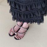 Sleeve-toe Rhinestone Herringbone Slippers For External Wear