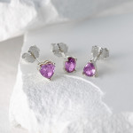 S925 Sterling Silver Purple Cluster Heart-shaped Diamond Stud Earrings