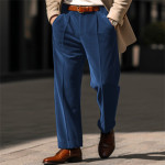 Men's Formal Velvet Front Pocket Straight Trousers