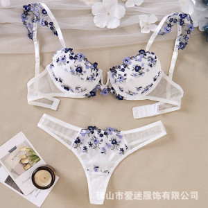 Lace Embroidery See-through Flower Lingerie Suit