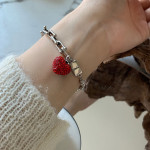 Fashion Strawberry Crystal Bear English Tag Bracelet