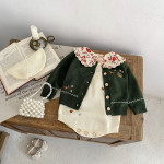 Infant Contrast Color Matching Embroidered Cotton Yarn Sweater Coat