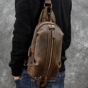 Men's Leather Chest Sports Shoulder Messenger Bag