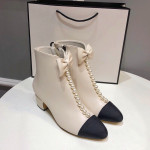 Women's Thick Heel Pearl Bow Boots