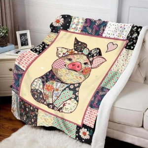 Cute Pig Christmas Gift Home Decorative Bedding One Sided Flange Blanket Printing