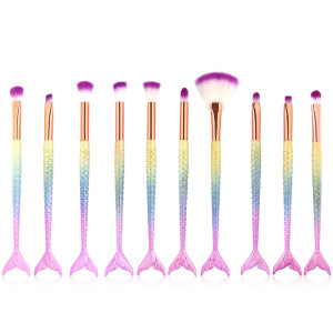 10 Mermaid Makeup Brushes Colorful Fish Scales Eye Brushes Beauty Tools