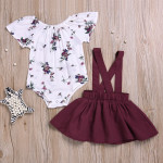 Patricia Floral Set Toddler Kids Baby Girls Floral Romper Suspender Skirt Overalls 2PCS Outfits Baby Clothing