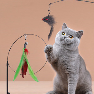 H Hot-selling Sucker Cat Teaser Adsorption Handheld Steel Wire Cat Teaser Multi-head Replaceable Cat Toy Pet Supplies