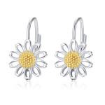 Daisy Leverback Hoop Earrings in White Gold Plated Sterling Silver 