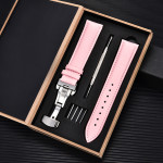 Unisex Double-sided Head Layer Cowhide Buckle Type Leather Watch Strap Bow Buckle Premium Needle Pattern