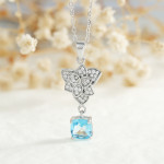 Fashion S925 Silver Set Swiss Blue Topaz Pendant Necklace