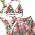 Big Flower Leaf Three Piece Swimsuit Bikini