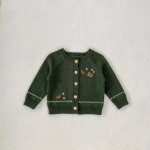 Infant Contrast Color Matching Embroidered Cotton Yarn Sweater Coat