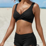 Women's Removable Strap Bandeau Top High Cut Cheeky Bikini Set Swimsuit