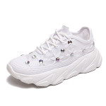 Round Toe Mesh Rhinestone Flower Sneakers