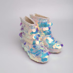 Big Sequin Short Boots Round Toe Back Zipper White Warm Fashion