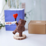 Send You A Careful Heart Bear Small Wood Carving Desktop Solid Wood Ornaments