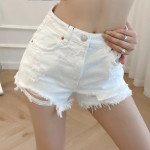 Women's High Waist Wide Legs Irregular Ripped Raw Edge Denim Shorts