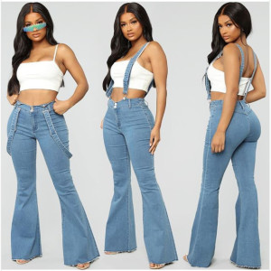 Ladies Denim Fashion Suspender Trousers Slim Fit Overalls