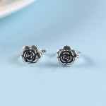 S925 Silver Vintage Distressed Rose Earrings