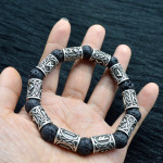 Asgard Crafted Silver Rune And Black Lava Stone Bracelet