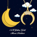 14K Real Gold Moon Pendant Necklace