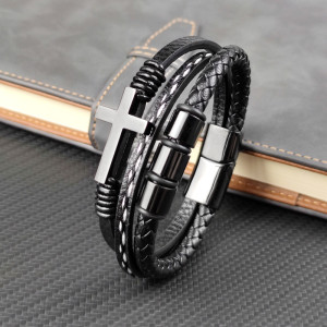 Cross Punk Design Black Leather Bracelet