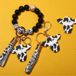 Wood Chip Cowhead Pendant Western Style Key Chain Men's Silicone Bead Bracelet