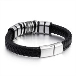 Black Leather Woven Men's Versatile Titanium Steel Leather Bracelet