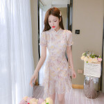 Summer Nw Style Splicing Small Fragrant Wind Chiffon Embroidery Improved Cheongsam Dress