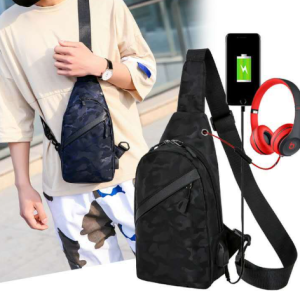 Camouflage Chest Bags Men Crossbody Bag With Headphone Hole