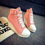 Side zip 8 cm heightened thick bottom wedge high-top canvas shoes women