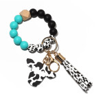 Wood Chip Cowhead Pendant Western Style Key Chain Men's Silicone Bead Bracelet