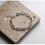 S925 Sterling Silver Hollow Thick Chain Street Style Bracelet