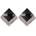 Square Stud Earrings Female S990 Sterling Silver Black