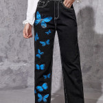 Women's Straight Tube Dark Blue Trousers