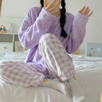 Coral Velvet Pajamas Women's Long-sleeved Trousers Flannel Homewear Suit