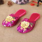 New Women's Handmade Sequin Silk Satin Cloth Slippers Flat Heel Personality Fashion Handmade Embroidery Slippers