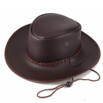 Solid Colour Leather Cord Large Brimmed Sun Visor Cowboy Hat